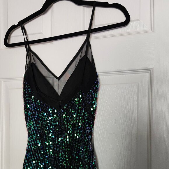 Blue and Green Sequined Cocktail Dress - Picture 3 of 4